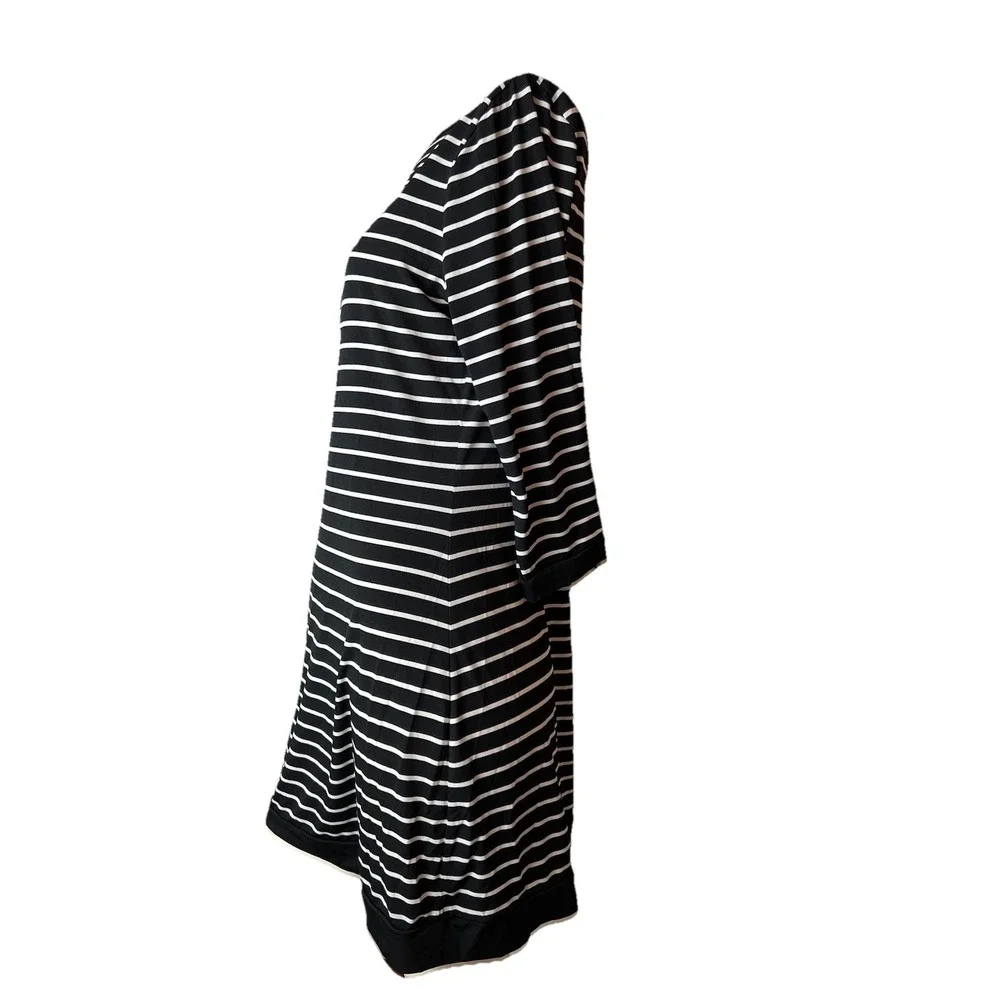 White House Black Market Tunic Dress L Black White Stripes Boat Coastal 3/4 Slv